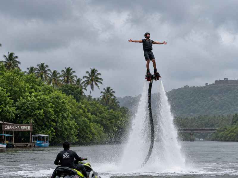 Flyboarding on the Chapora River — Atlantis Watersports Goa monsoon adventure